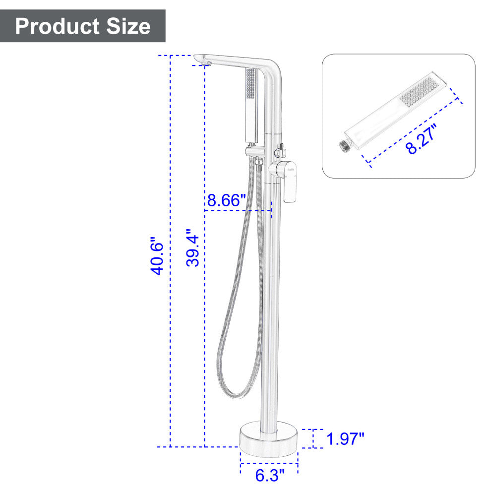 Wellfor Freestanding Faucet, Swivel Spout and Handheld Shower, 2 Handles, Brushed Gold
