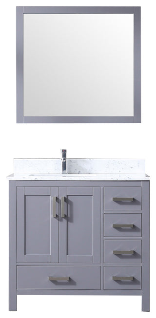 Jacques 36" Dark Gray Single Vanity Carrara Marble Top Sink, 34" Mirror Left