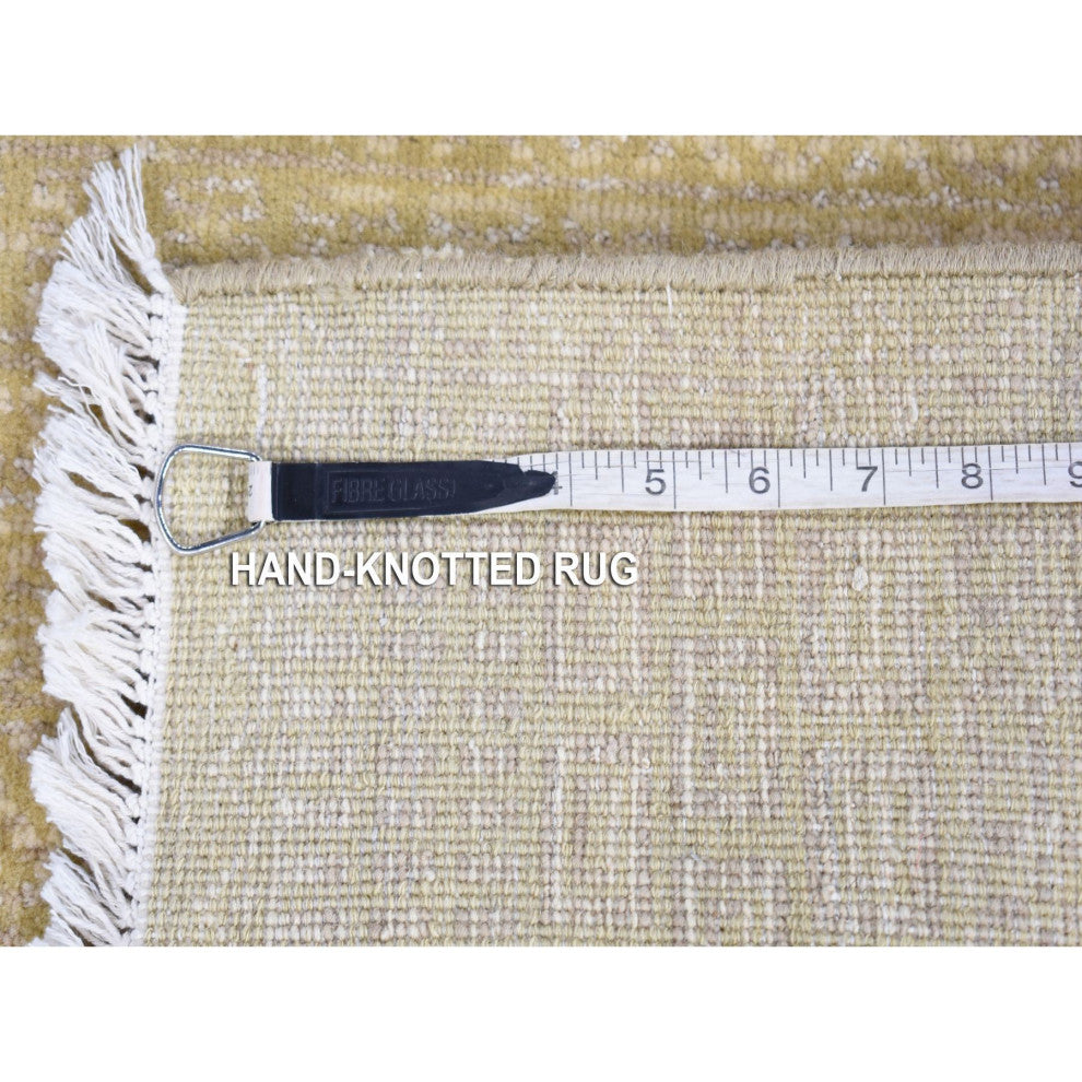 Lime Green Wool and Silk Modern Grass Design Gabbeh Hand Knotted Rug, 3'1"x5'1"