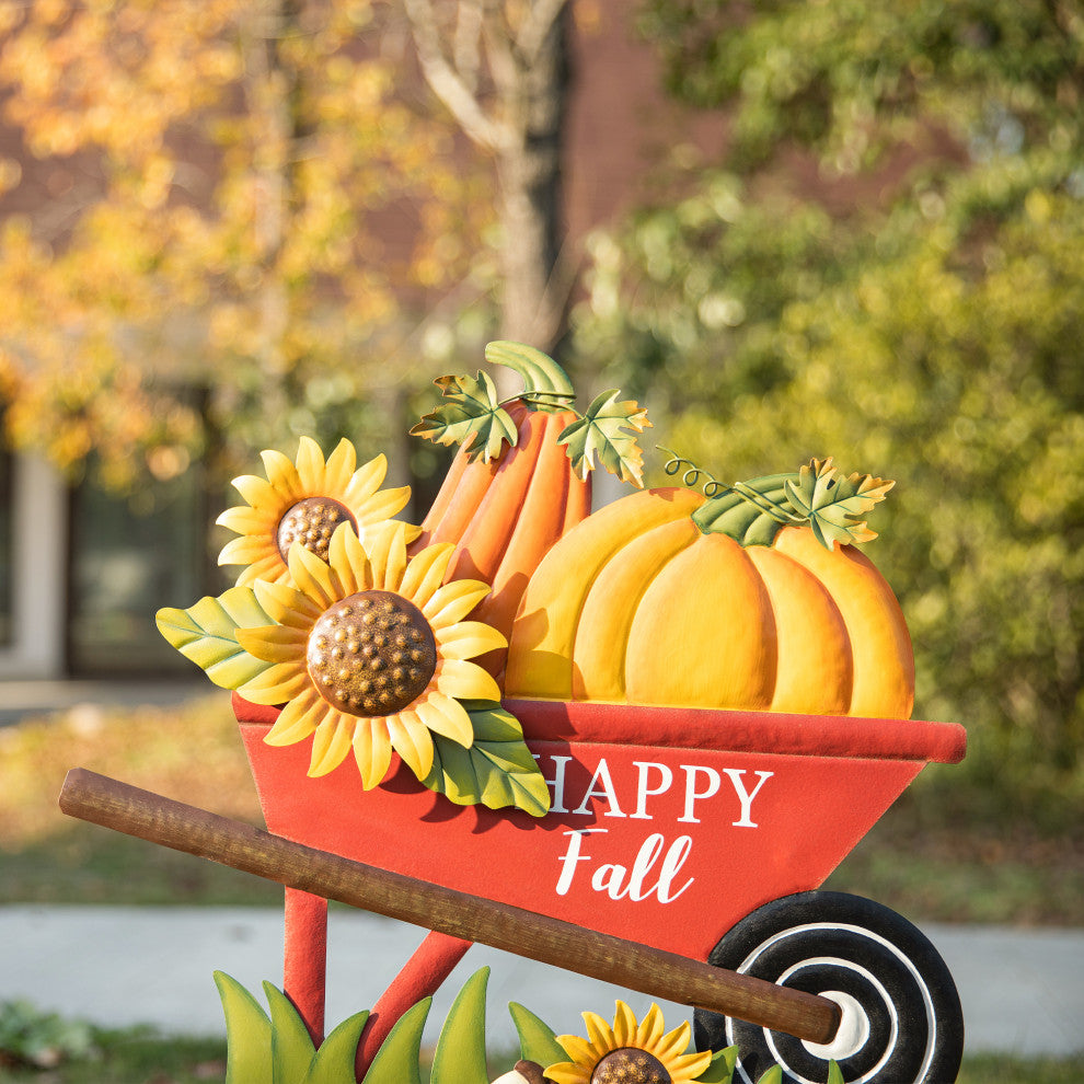 30"H Fall Wheel Barrow Pumpkin Yard Stake