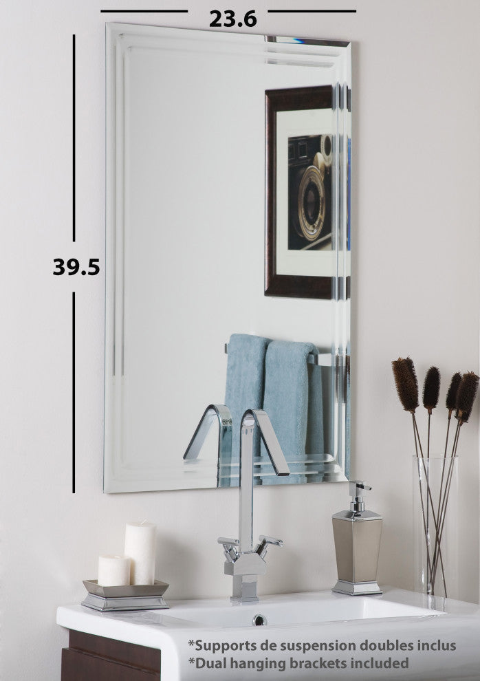 Frameless Tri-Bevel Wall Mirror, 23.6" X 39.5"