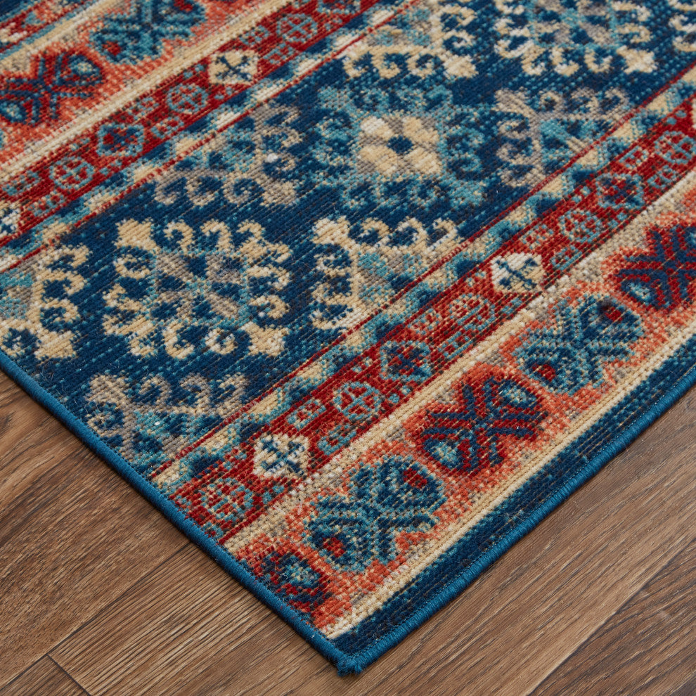 Weave & Wander Kezia Rug, Blue/Ochre Red, 2ft-10in x 7ft-10in