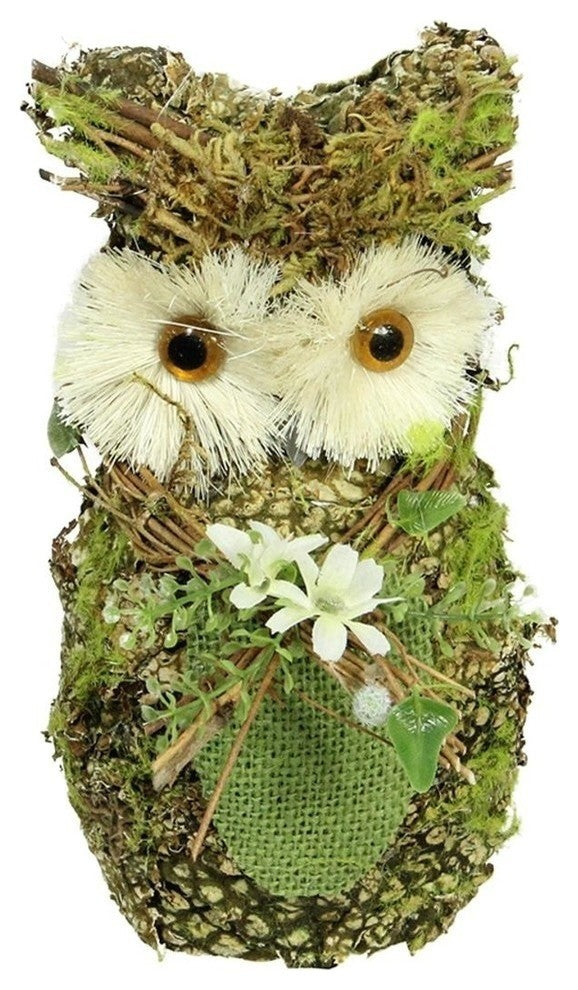 8.5" Brown and Green Decorative Owl Spring Table Top Figure