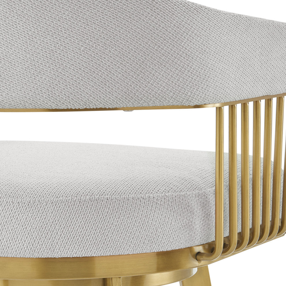 Chelsea Swivel Counter Stool, Gold Brushed Stainless Steel, Silver Fabric, 30"