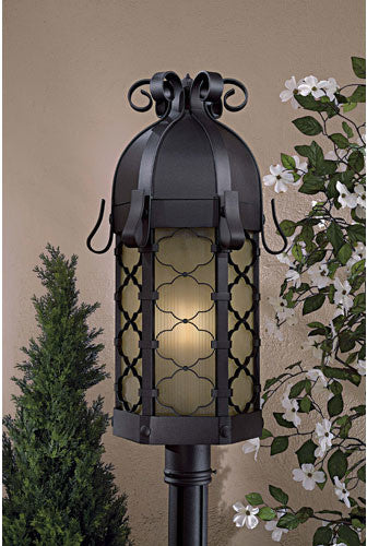 Minka-Lavery Montalbo 1-Light Post Mount, Black Finish with Summer Wheat Glass