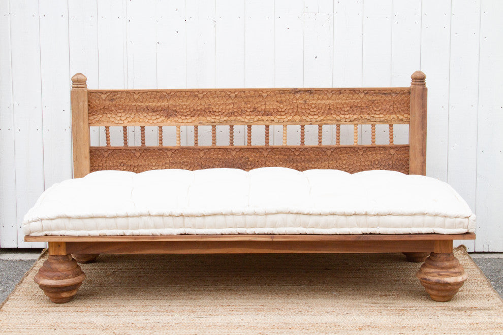 Carved Teak Floral Lounge Daybed Sofa