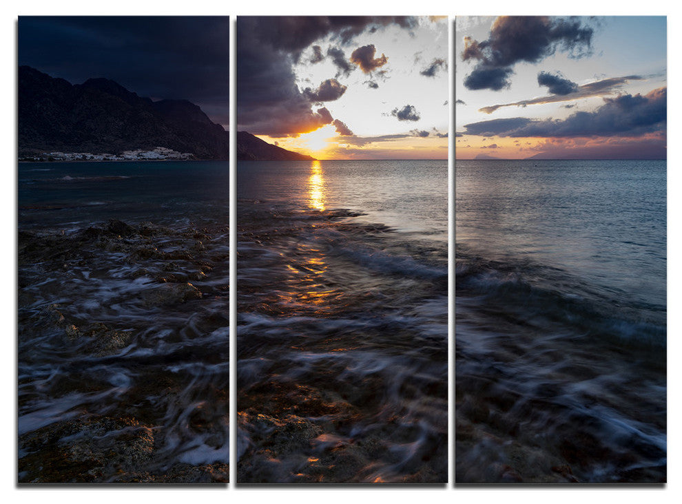 "Gloomy Sea Coast at Sunrise" Metal Wall Art, 3 Panels, 36"x28"