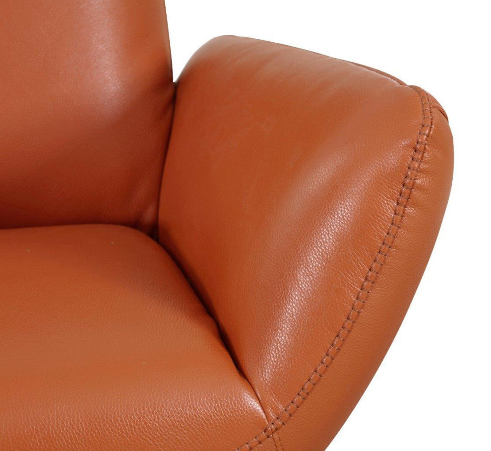 Zeno Italian Top Grain Leather Swivel Lounge Chair Orange