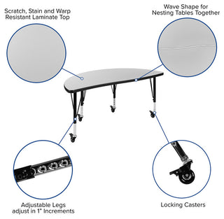 Mobile 76" Oval Activity Table Set with 14" Student Stack Chairs, Grey