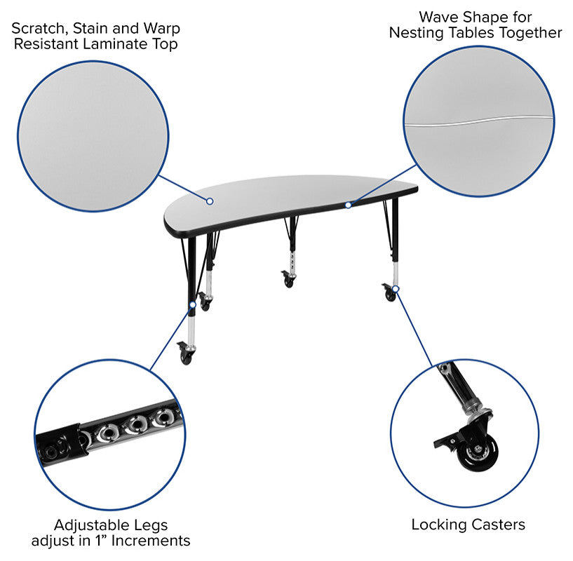 Mobile 76" Oval Activity Table Set with 14" Student Stack Chairs, Grey