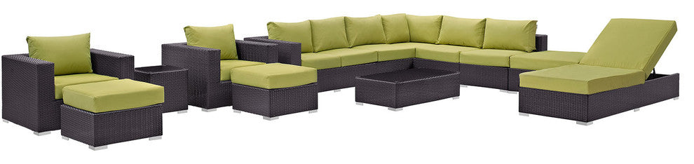Modway Convene 12 Piece Outdoor Patio Sectional Set, Espresso Peridot