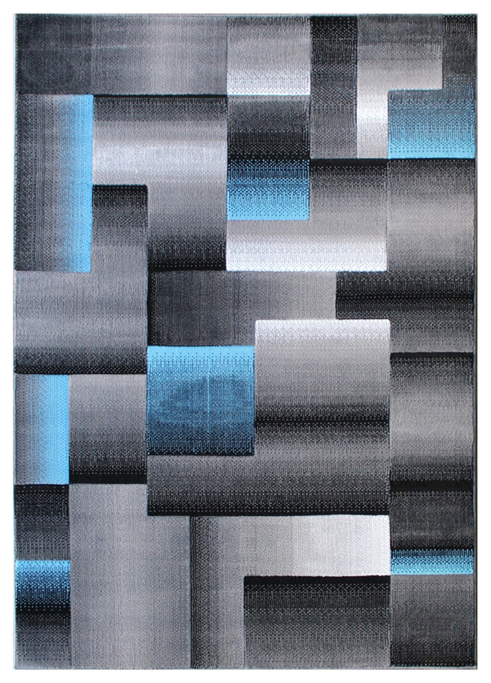 Elio Collection Color Blocked Area Rug, Blue, 6' X 9'