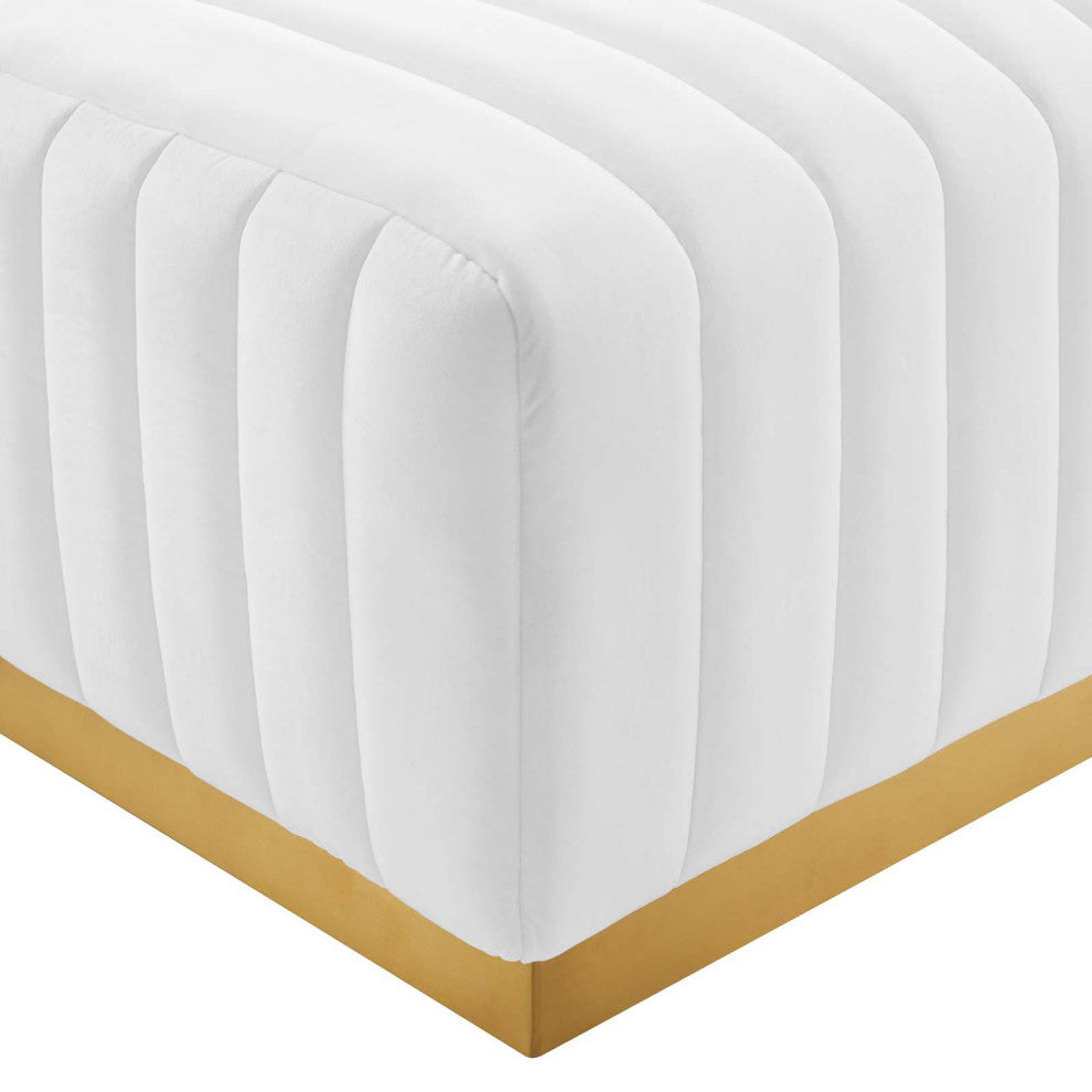 Conjure Channel Tufted Velvet Ottoman, Gold White