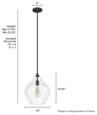 Hunter 12" Dunshire Noble Bronze, Clear Glass 1 Light Pendant Ceiling