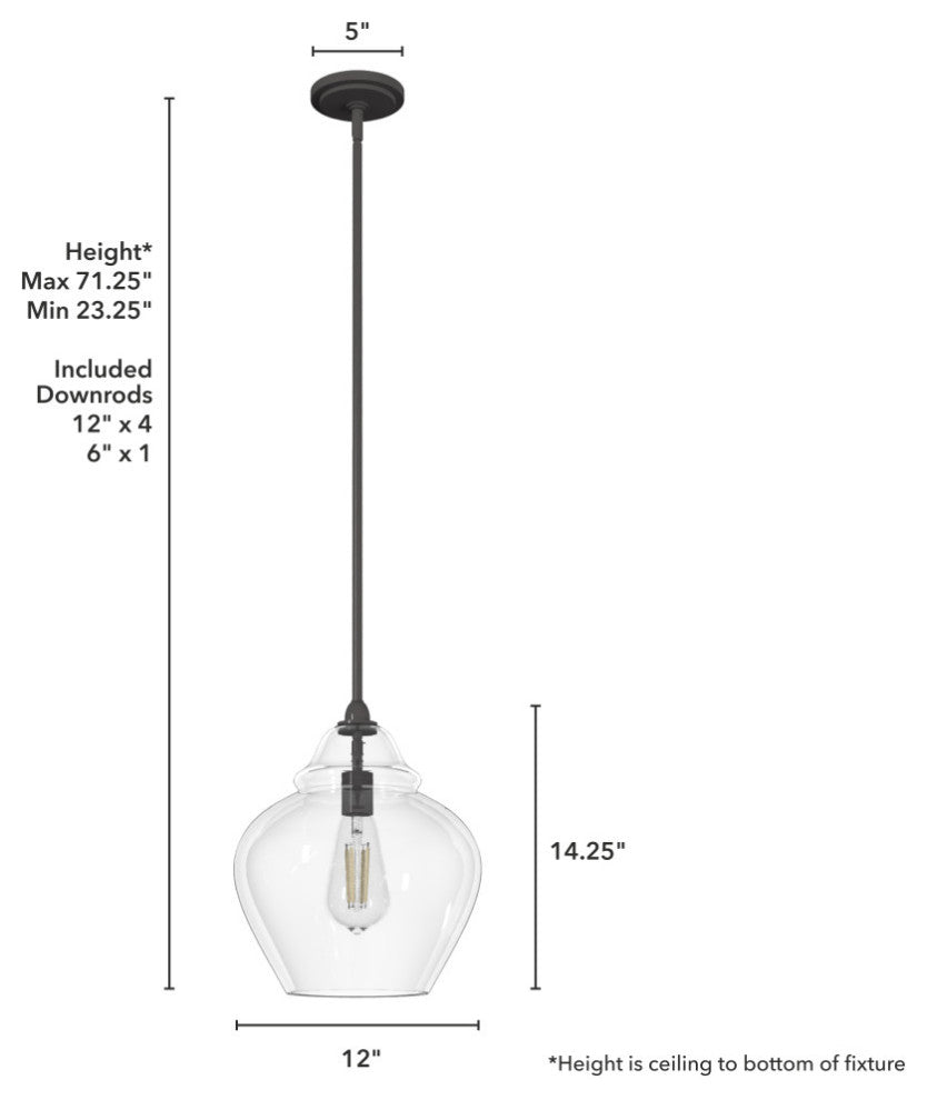 Hunter 12" Dunshire Noble Bronze, Clear Glass 1 Light Pendant Ceiling