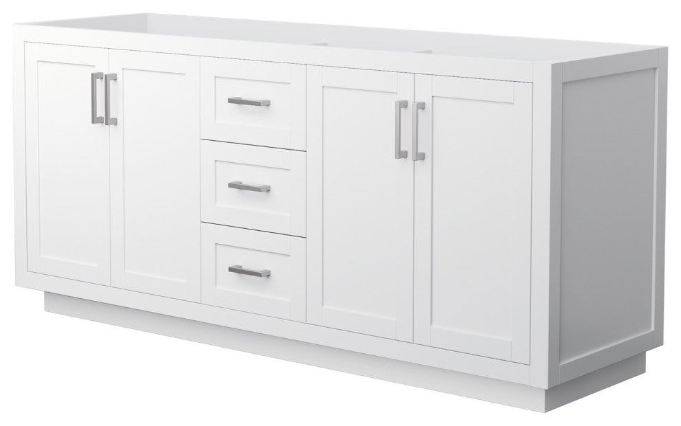 72" Double Bathroom Vanity, White, No Countertop, No Sink, Nickel Trim