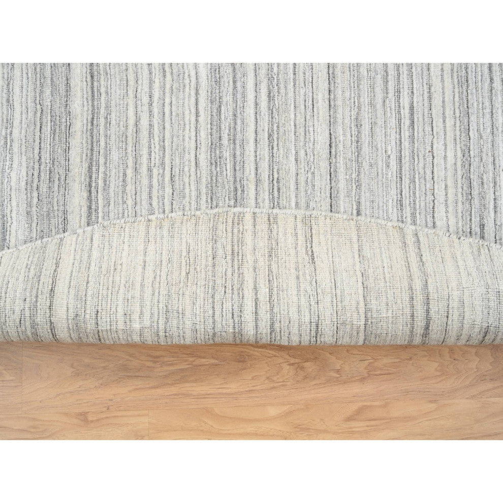 Gray, Hand Loomed Undyed Natural Wool, Modern Design Rug, 9'9"x9'9"