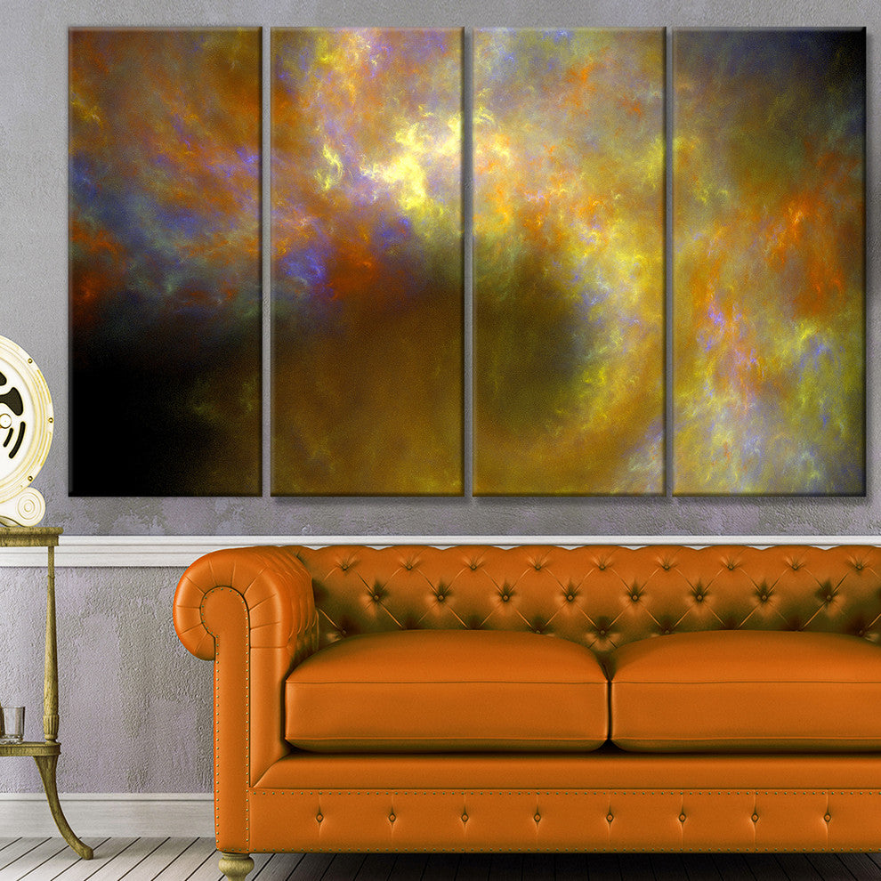 Blur Yellow Sky with Stars, Abstract Canvas Art Print, 48"x28", 4 Panels