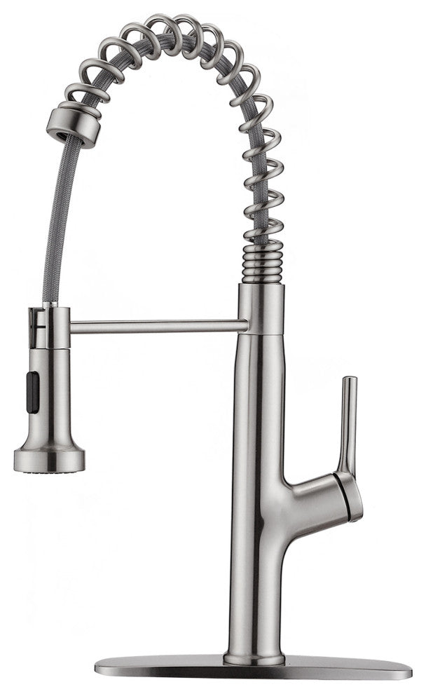 Single Handle Deck Mounted Spring Neck Kitchen Faucet with Pull out Sprayer, Bru