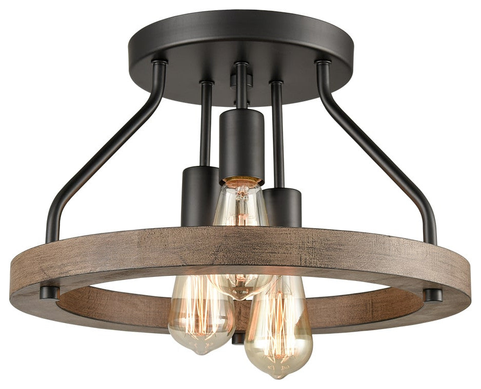 Farmhouse Semi Flush Mount Ceiling Light Wood Grain with 3 Lights