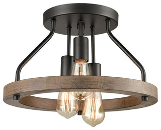 Farmhouse Semi Flush Mount Ceiling Light Wood Grain with 3 Lights