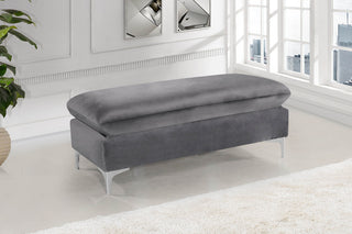 Naomi Velvet Upholstered Ottoman/Bench, Gray