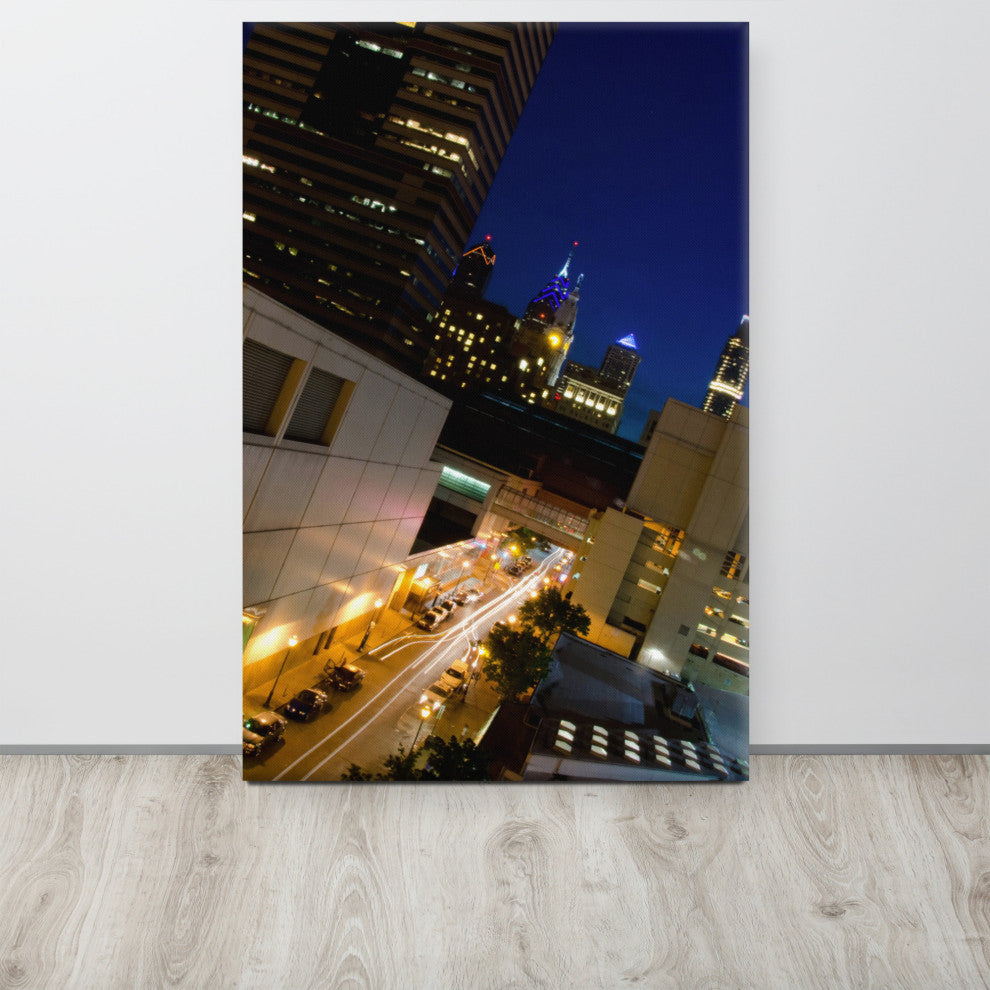 Light Trails in Philly Night Photography Canvas Wall Art Print, 24" X 36"