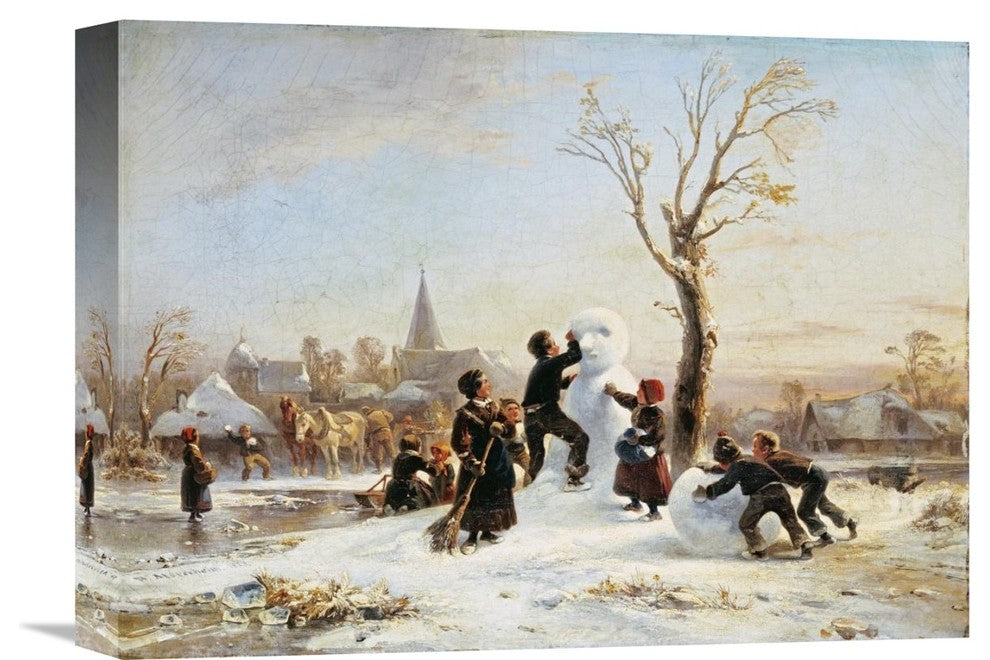 "The Village Snowman" Canvas Giclee by Wilhelm Alexander Meyerheim, 16"x12"