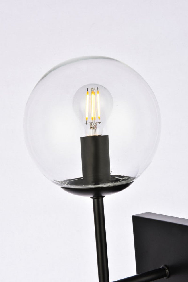 Noah 2-Light Black and Clear Glass Wall Sconce