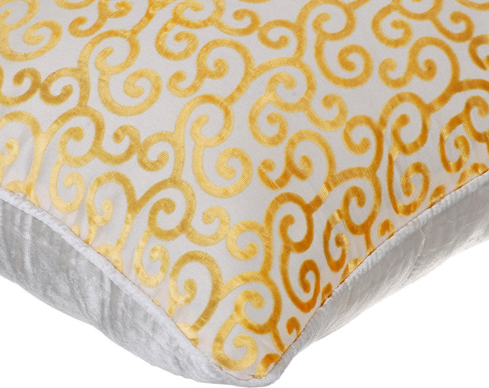 Mimosa Yellow Throws Burnout Velvet 20"x20" Scrolls, Yellow Scroll All The Way