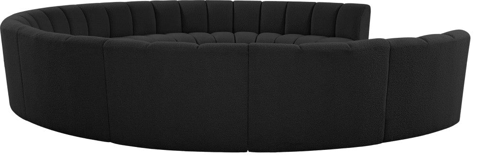 Infinity Black Boucle Fabric Upholstered Arc Shaped Modular Sectional, Black, 10-Piece, Arc-Shaped