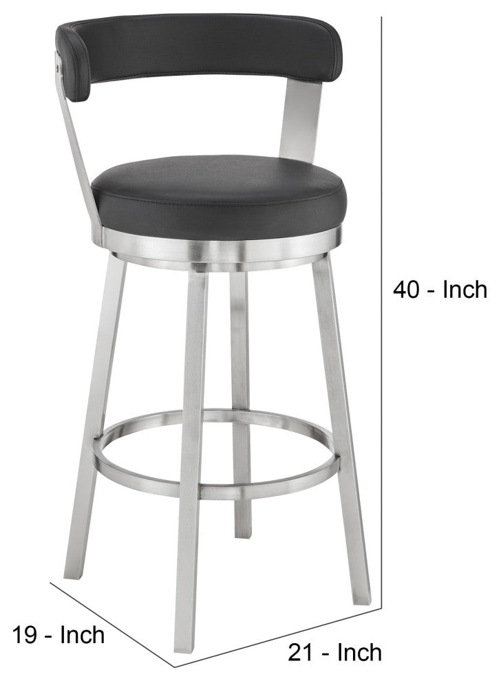 Benzara BM283293 Bar Height Swivel Stool, Steel Legs, Vegan Faux Leather, Black