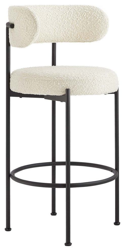 Albie Boucle Fabric Bar Stools - Set of 2 - Ivory Black
