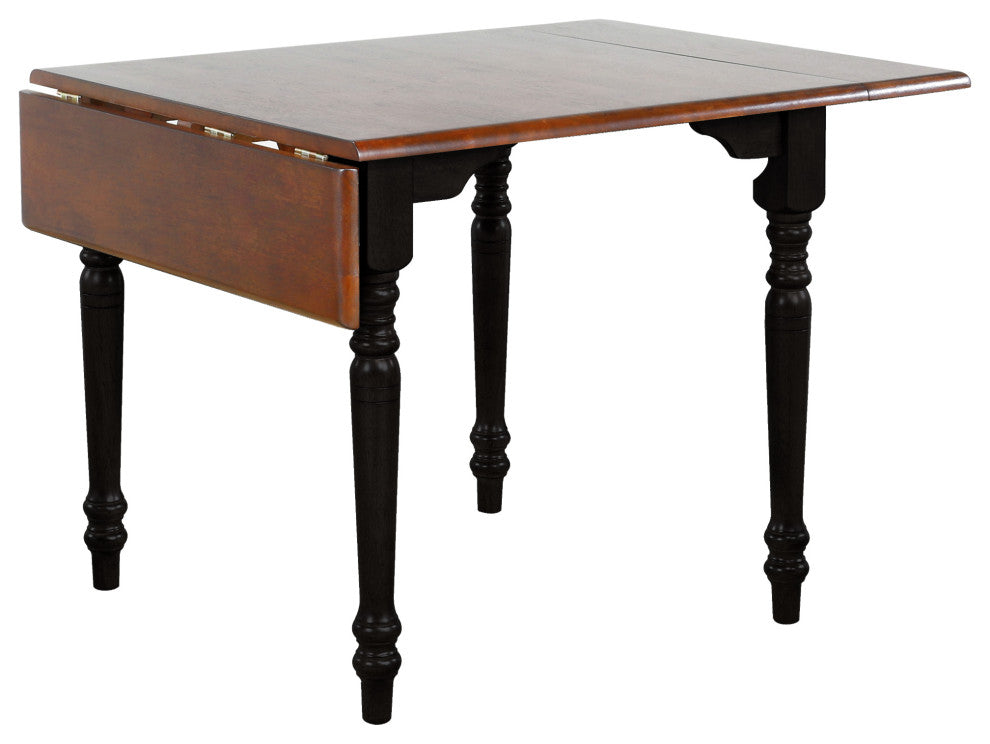 48" Rectangular Extendable Drop Leaf Dining Table, Antique Black With Cherry