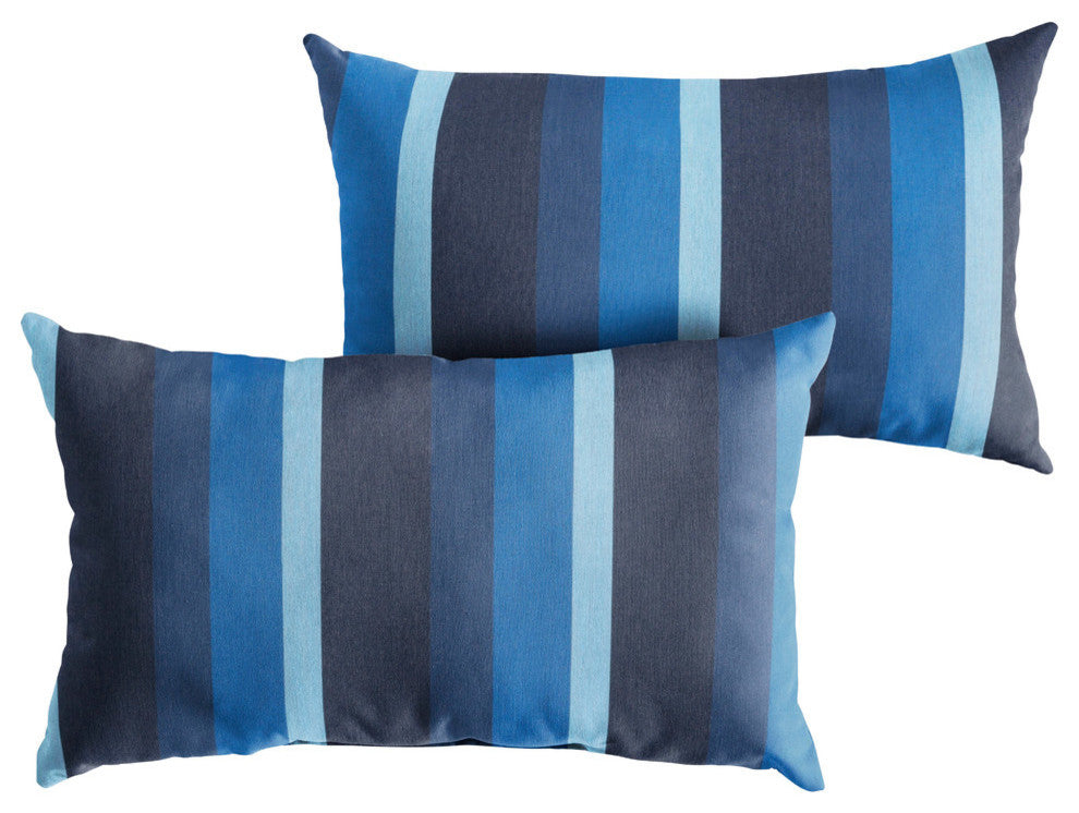 Sunbrella Preston Indigo Blue Stripe Outdoor XL Lumbar Pillow, Set of 2