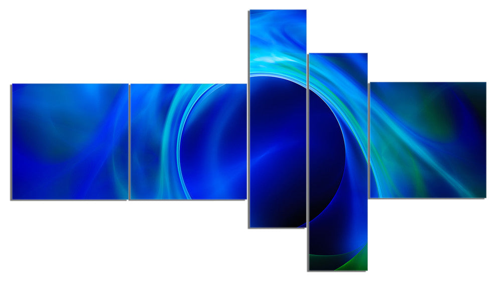 Circled Blue Psychedelic Texture, Abstract Art on Canvas, 60"x32", 5 panels
