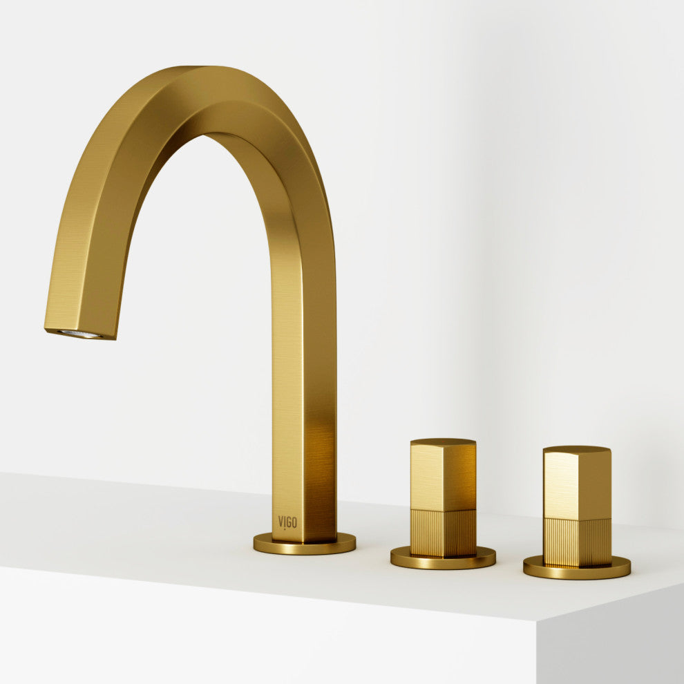 VIGO Hart 9" H 2-Handle Widespread Bathroom Faucet, Matte Brushed Gold