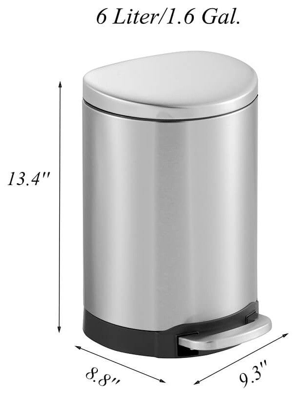 1.6 Gallon Stainless Steel Semi-round Step Bathroom and Office Trash Can