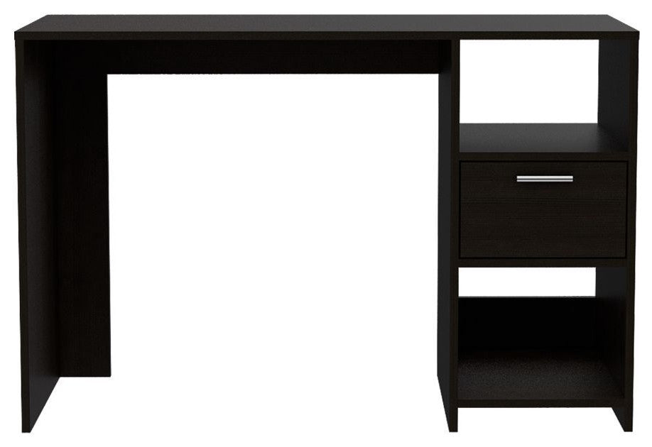 Naxos Computer Desk with Drawer, 2 Open Storage Shelves, and Legs, Smokey Oak