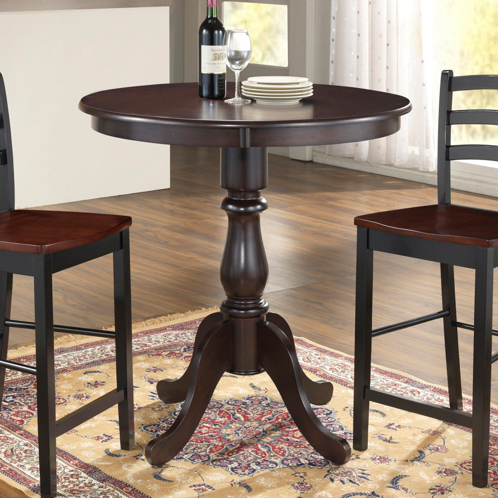Bella Round Pedestal Bar Table, Blue/Espresso