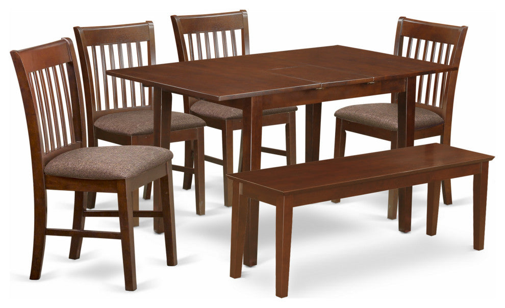 6 Pc Dining Room Set With Bench - Table And 4 Dining Chairs Plus Dining Bench