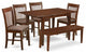 6 Pc Dining Room Set With Bench - Table And 4 Dining Chairs Plus Dining Bench