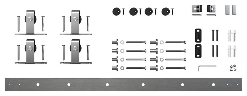Mini Sliding Rolling Barn Door Hardware Kit for Double Furniture Wood Doors, Sta
