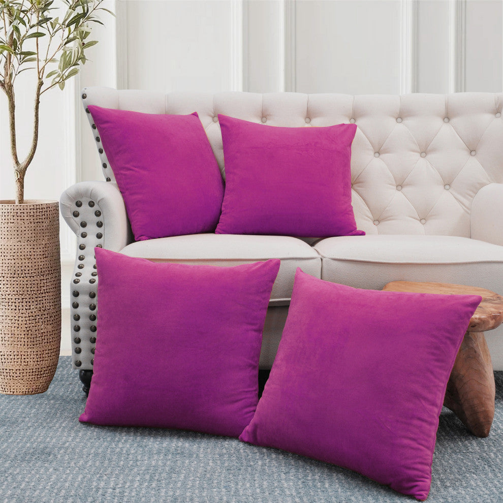 Supersoft Throw Pillow Cover 4 Piece Set, Fuchia Rose