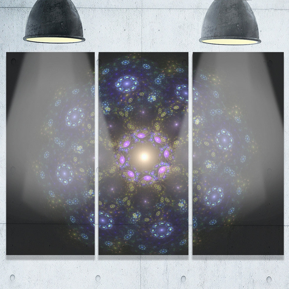 "Blue Abstract Fractal Mandala Flower" Metal Wall Art, 3 Panels, 36"x28"