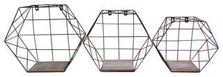 Hexagon Wall-Mounted Hanging Shelves, 3-Piece Set, Black