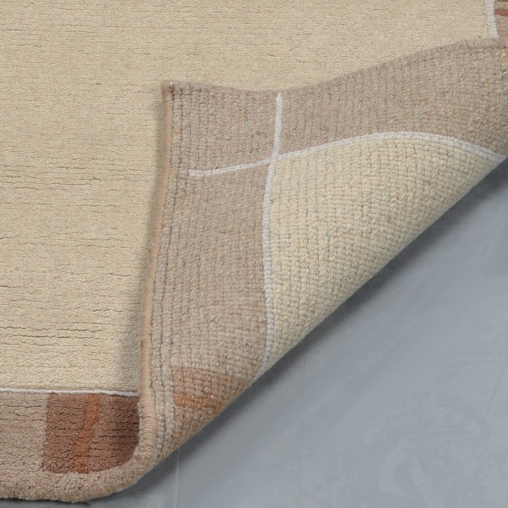 Hand Knotted Tibbati Wool Area Rug Contemporary Beige