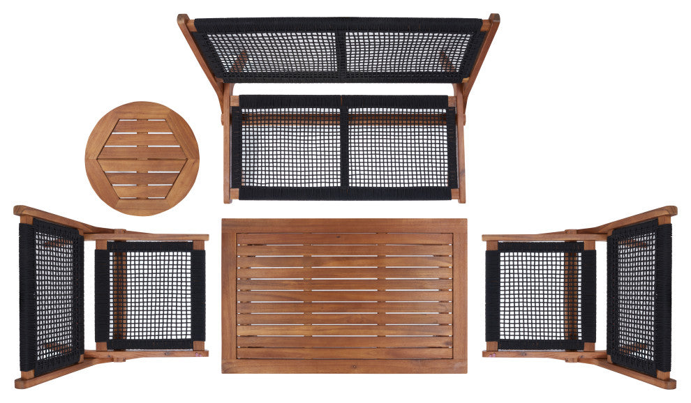 Safavieh Kobina 5 Piece Outdoor Living Set, Natural/Black Rope