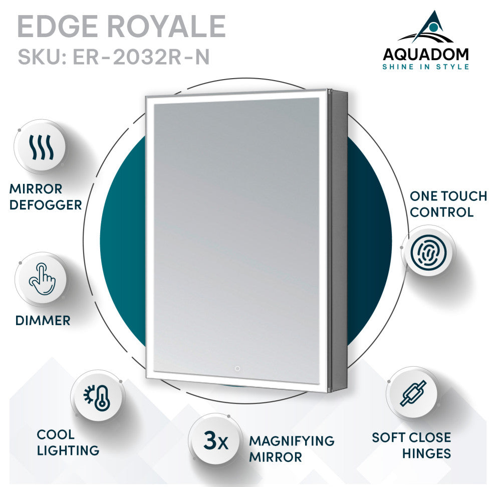 Edge Royale 20" LED Medicine Cabinet Defogger 3X Adjustable Magnifying Mirror