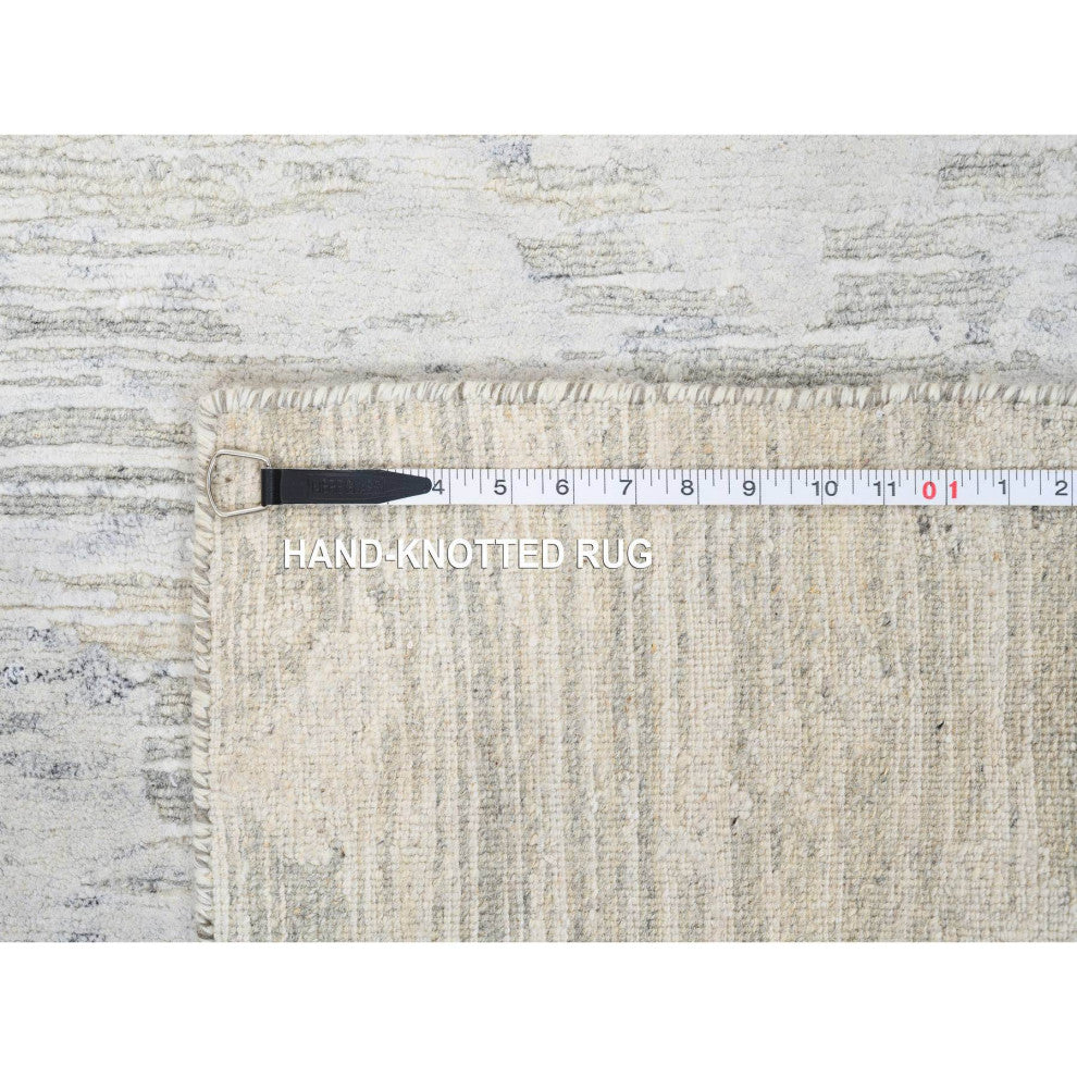 Light Gray Hand Spun Wool Hand Knotted Modern Runner Oriental Rug, 2'7"x8'2"